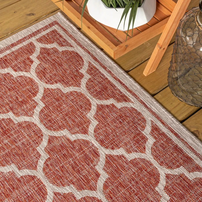 Trebol Moroccan Trellis Textured Weave Red/Beige 5 ft. x 8 ft. Indoor/Outdoor Area Rug