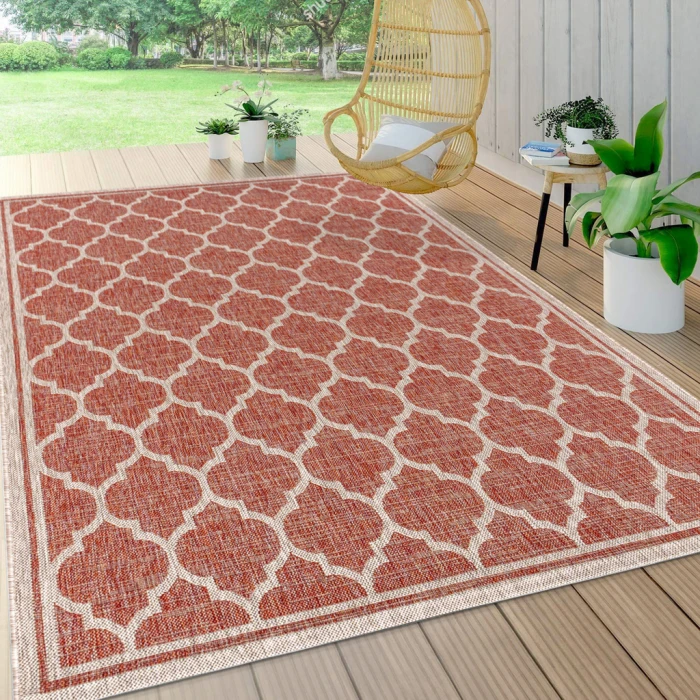 Trebol Moroccan Trellis Textured Weave Red/Beige 5 ft. x 8 ft. Indoor/Outdoor Area Rug