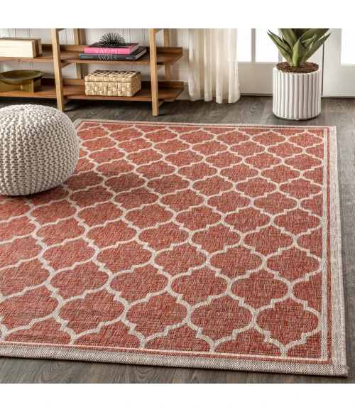 Trebol Moroccan Trellis Textured Weave Red/Beige 9 ft. x 12 ft. Indoor/Outdoor Area Rug
