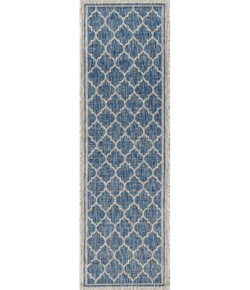 Trebol Moroccan Trellis Textured Weave Navy/Gray 2 ft. x 8 ft. Indoor/Outdoor Runner Rug