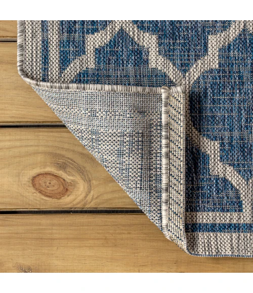 Trebol Moroccan Trellis Textured Weave Navy/Gray 2 ft. x 8 ft. Indoor/Outdoor Runner Rug