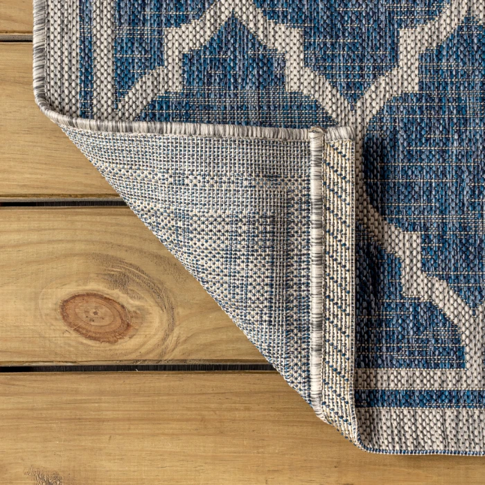 Trebol Moroccan Trellis Textured Weave Navy/Gray 2 ft. x 10 ft. Indoor/Outdoor Runner Rug