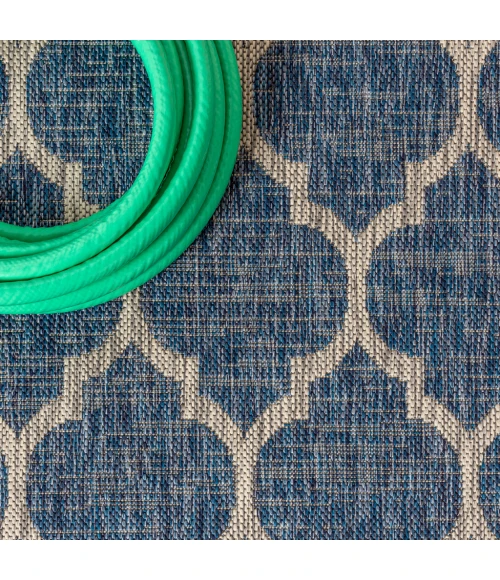 Trebol Moroccan Trellis Textured Weave Navy/Gray 2 ft. x 8 ft. Indoor/Outdoor Runner Rug