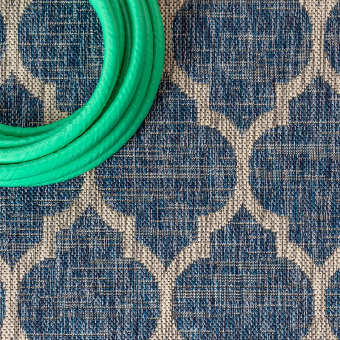 Trebol Moroccan Trellis Textured Weave Navy/Gray 2 ft. x 10 ft. Indoor/Outdoor Runner Rug