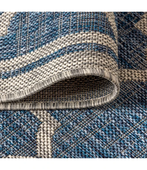 Trebol Moroccan Trellis Textured Weave Navy/Gray 2 ft. x 8 ft. Indoor/Outdoor Runner Rug