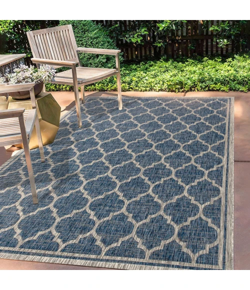 Trebol Moroccan Trellis Textured Weave Navy/Gray 8 ft. x 10 ft. Indoor/Outdoor Area Rug