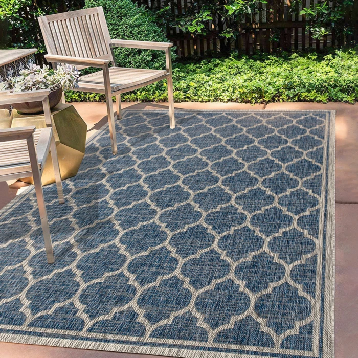 Trebol Moroccan Trellis Textured Weave Navy/Gray 3 ft. x 5 ft. Indoor/Outdoor Area Rug