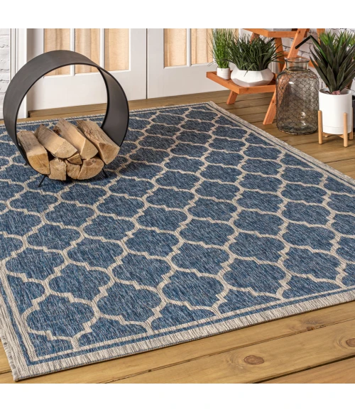 Trebol Moroccan Trellis Textured Weave Navy/Gray 8 ft. x 10 ft. Indoor/Outdoor Area Rug