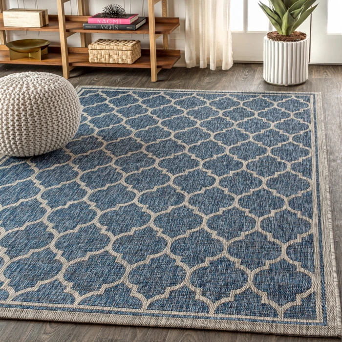 Trebol Moroccan Trellis Textured Weave Navy/Gray 3 ft. x 5 ft. Indoor/Outdoor Area Rug