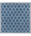Trebol Moroccan Trellis Textured Weave Navy/Gray 5' Square Indoor/Outdoor Area Rug