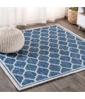 Trebol Moroccan Trellis Textured Weave Navy/Gray 5' Square Indoor/Outdoor Area Rug