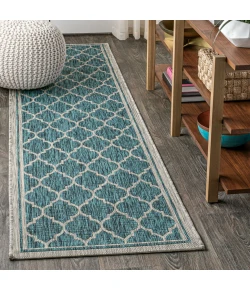 Jonathany Santa Monica SMB109E Teal/Gray Area Rug 2 ft. 2 in. X 10 ft. Runner