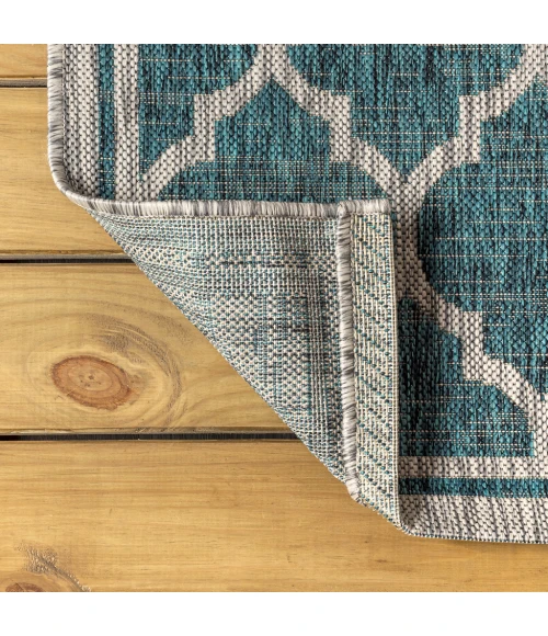 Trebol Moroccan Trellis Textured Weave Teal/Gray 8 ft. x 10 ft. Indoor/Outdoor Area Rug