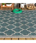 Trebol Moroccan Trellis Textured Weave Teal/Gray 8 ft. x 10 ft. Indoor/Outdoor Area Rug