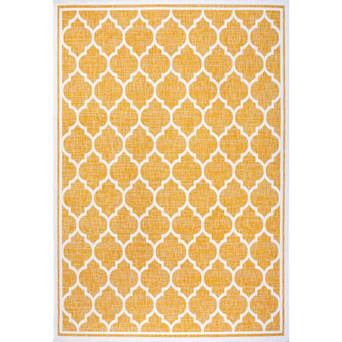 Trebol Moroccan Trellis Textured Weave Yellow/Cream 3 ft. x 5 ft. Indoor/Outdoor Area Rug