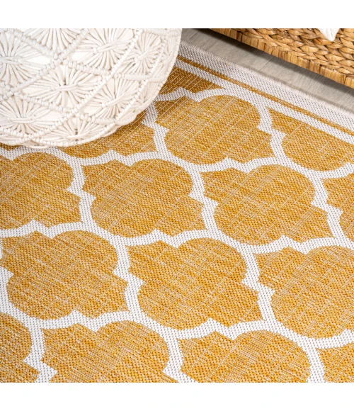 Trebol Moroccan Trellis Textured Weave Yellow/Cream 2 ft. x 8 ft. Indoor/Outdoor Runner Rug