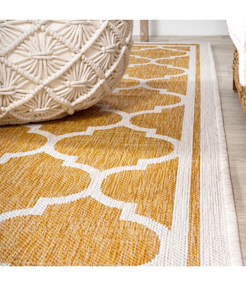 Trebol Moroccan Trellis Textured Weave Yellow/Cream 2 ft. x 8 ft. Indoor/Outdoor Runner Rug