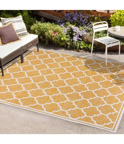 Trebol Moroccan Trellis Textured Weave Yellow/Cream 4 ft. x 6 ft. Indoor/Outdoor Area Rug