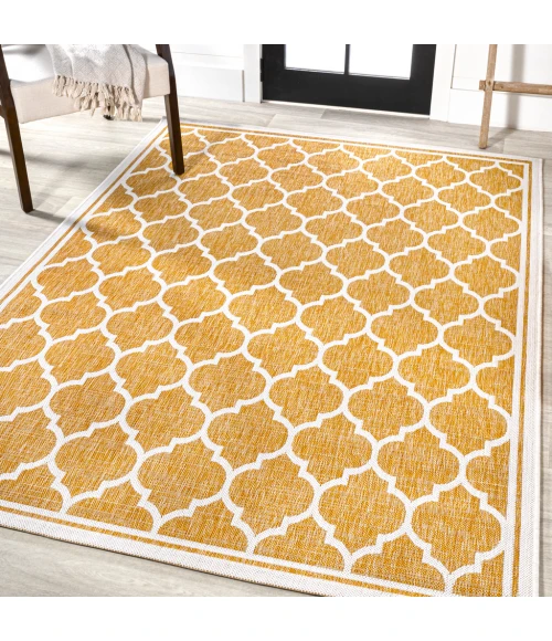 Trebol Moroccan Trellis Textured Weave Yellow/Cream 4 ft. x 6 ft. Indoor/Outdoor Area Rug