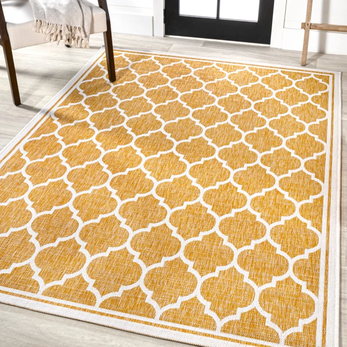 Trebol Moroccan Trellis Textured Weave Yellow/Cream 3 ft. x 5 ft. Indoor/Outdoor Area Rug