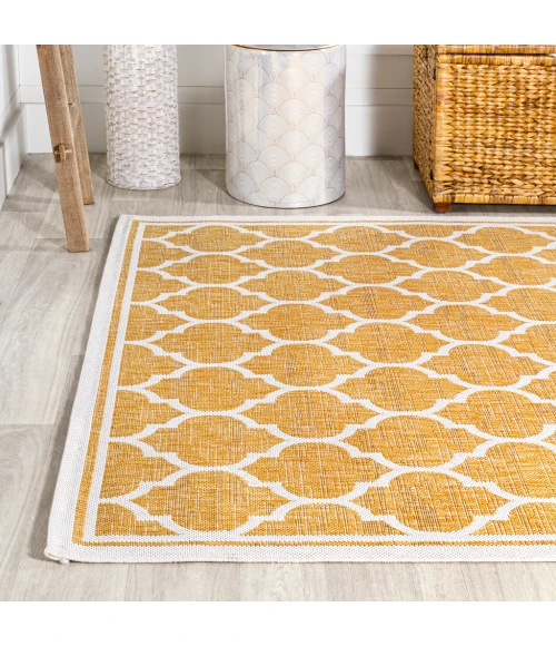 Trebol Moroccan Trellis Textured Weave Yellow/Cream 4 ft. x 6 ft. Indoor/Outdoor Area Rug