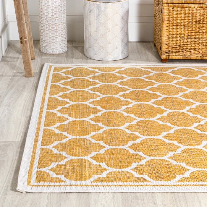 Trebol Moroccan Trellis Textured Weave Yellow/Cream 3 ft. x 5 ft. Indoor/Outdoor Area Rug