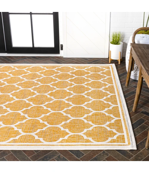 Trebol Moroccan Trellis Textured Weave Yellow/Cream 4 ft. x 6 ft. Indoor/Outdoor Area Rug