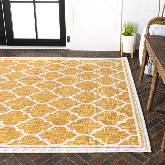 Trebol Moroccan Trellis Textured Weave Yellow/Cream 3 ft. x 5 ft. Indoor/Outdoor Area Rug