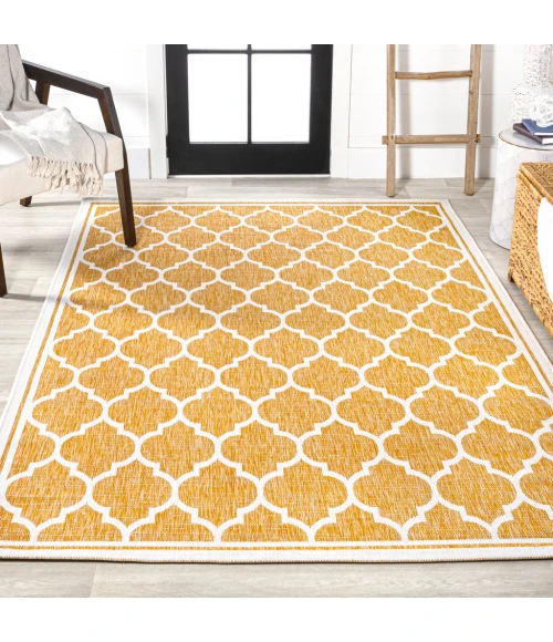 Trebol Moroccan Trellis Textured Weave Yellow/Cream 4 ft. x 6 ft. Indoor/Outdoor Area Rug