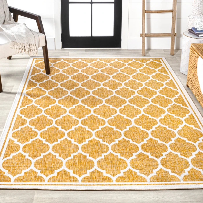 Trebol Moroccan Trellis Textured Weave Yellow/Cream 3 ft. x 5 ft. Indoor/Outdoor Area Rug