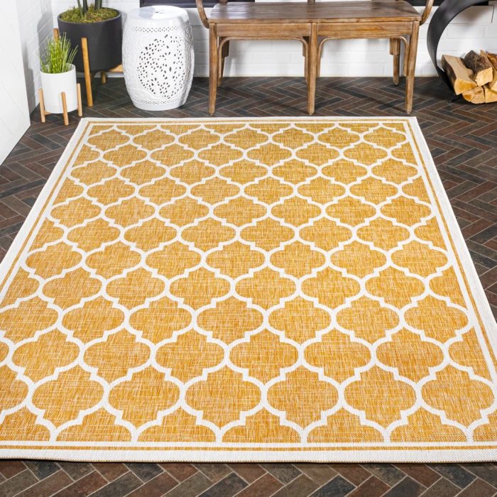 Trebol Moroccan Trellis Textured Weave Yellow/Cream 3 ft. x 5 ft. Indoor/Outdoor Area Rug
