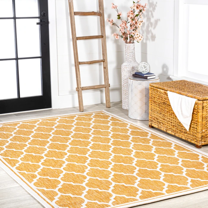 Trebol Moroccan Trellis Textured Weave Yellow/Cream 3 ft. x 5 ft. Indoor/Outdoor Area Rug
