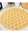 Trebol Moroccan Trellis Textured Weave Yellow/Cream 5' Round Indoor/Outdoor Area Rug