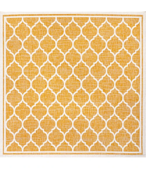 Trebol Moroccan Trellis Textured Weave Yellow/Cream 5' Square Indoor/Outdoor Area Rug
