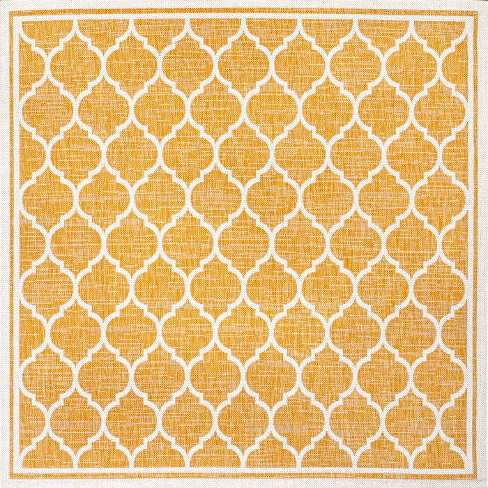 Trebol Moroccan Trellis Textured Weave Yellow/Cream 5' Square Indoor/Outdoor Area Rug
