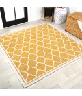 Trebol Moroccan Trellis Textured Weave Yellow/Cream 5' Square Indoor/Outdoor Area Rug