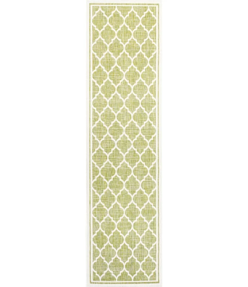 Trebol Moroccan Trellis Textured Weave Green/Cream 2 ft. x 8 ft. Indoor/Outdoor Runner Rug
