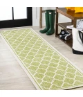 Trebol Moroccan Trellis Textured Weave Green/Cream 2 ft. x 8 ft. Indoor/Outdoor Runner Rug