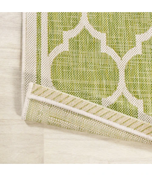 Trebol Moroccan Trellis Textured Weave Green/Cream 2 ft. x 8 ft. Indoor/Outdoor Runner Rug