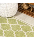 Trebol Moroccan Trellis Textured Weave Green/Cream 2 ft. x 8 ft. Indoor/Outdoor Runner Rug