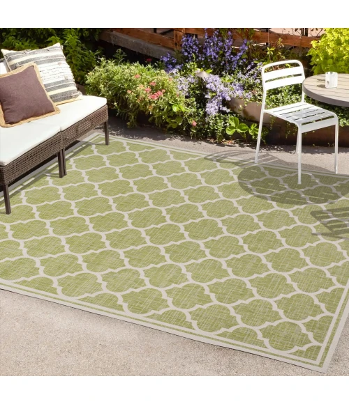 Trebol Moroccan Trellis Textured Weave Green/Cream 4 ft. x 6 ft. Indoor/Outdoor Area Rug