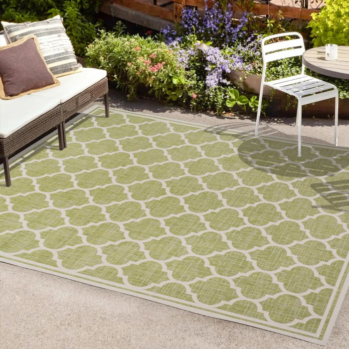 Trebol Moroccan Trellis Textured Weave Green/Cream 3 ft. x 5 ft. Indoor/Outdoor Area Rug