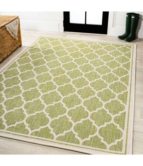 Trebol Moroccan Trellis Textured Weave Green/Cream 4 ft. x 6 ft. Indoor/Outdoor Area Rug