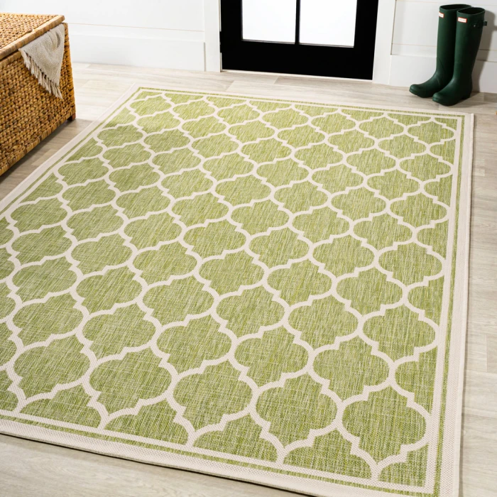 Trebol Moroccan Trellis Textured Weave Green/Cream 3 ft. x 5 ft. Indoor/Outdoor Area Rug