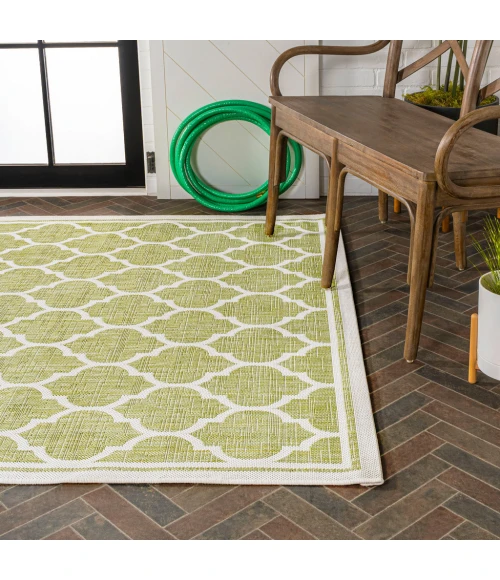 Trebol Moroccan Trellis Textured Weave Green/Cream 4 ft. x 6 ft. Indoor/Outdoor Area Rug