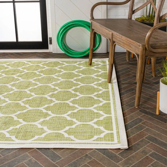 Trebol Moroccan Trellis Textured Weave Green/Cream 3 ft. x 5 ft. Indoor/Outdoor Area Rug