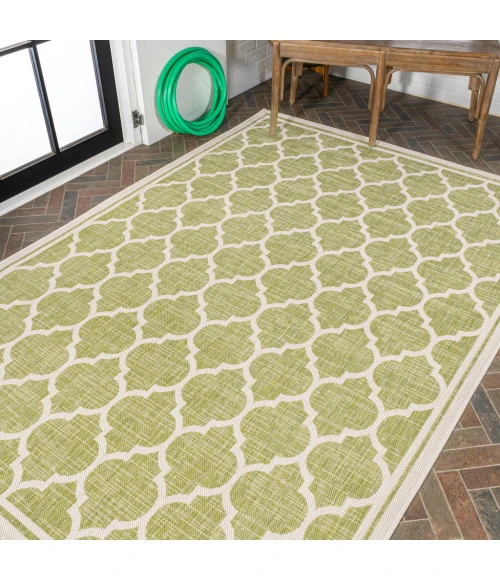 Trebol Moroccan Trellis Textured Weave Green/Cream 4 ft. x 6 ft. Indoor/Outdoor Area Rug
