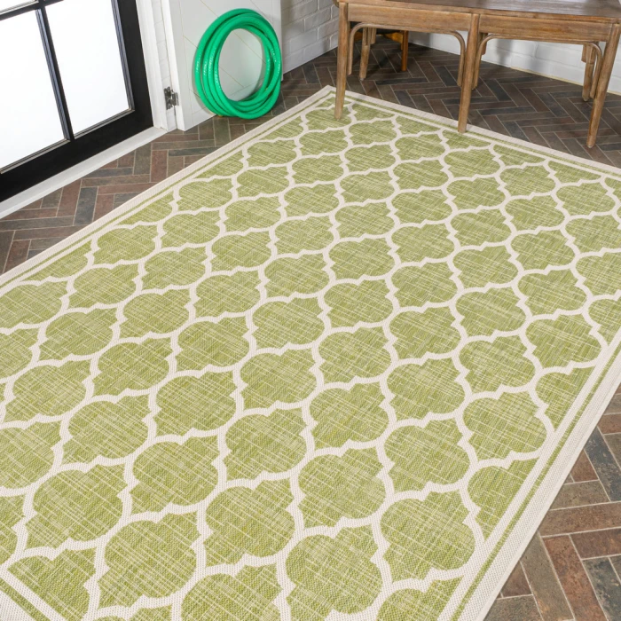 Trebol Moroccan Trellis Textured Weave Green/Cream 3 ft. x 5 ft. Indoor/Outdoor Area Rug