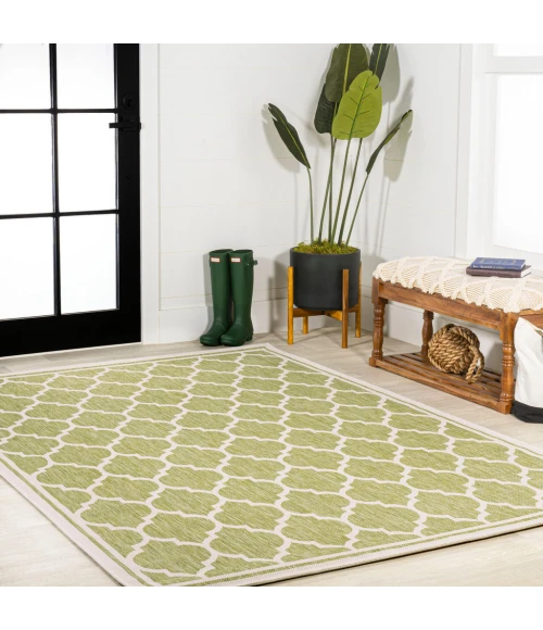 Trebol Moroccan Trellis Textured Weave Green/Cream 4 ft. x 6 ft. Indoor/Outdoor Area Rug