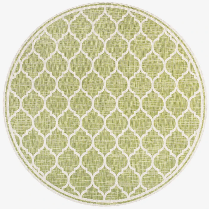 Trebol Moroccan Trellis Textured Weave Green/Cream 5' Round Indoor/Outdoor Area Rug